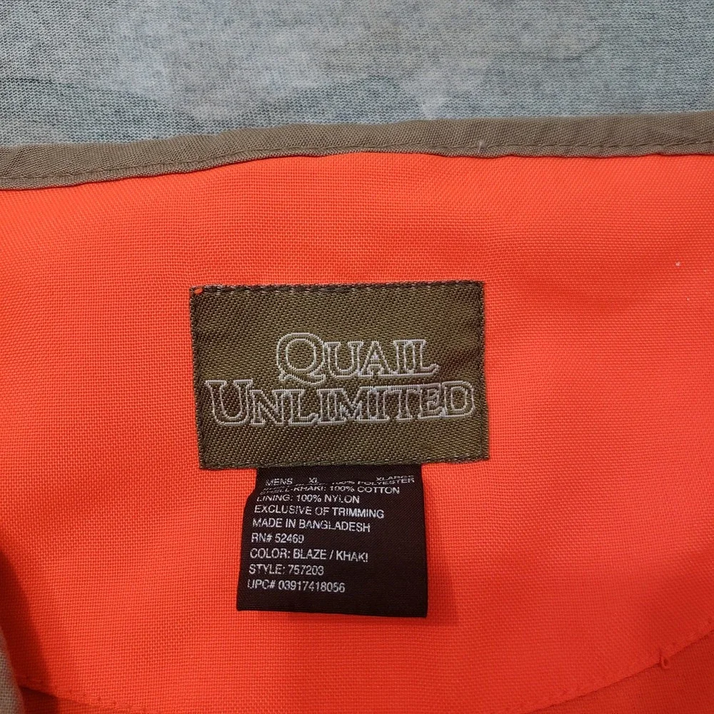 Quail Unlimited Hunting Vest Mens XL Tan Pockets Full Zip